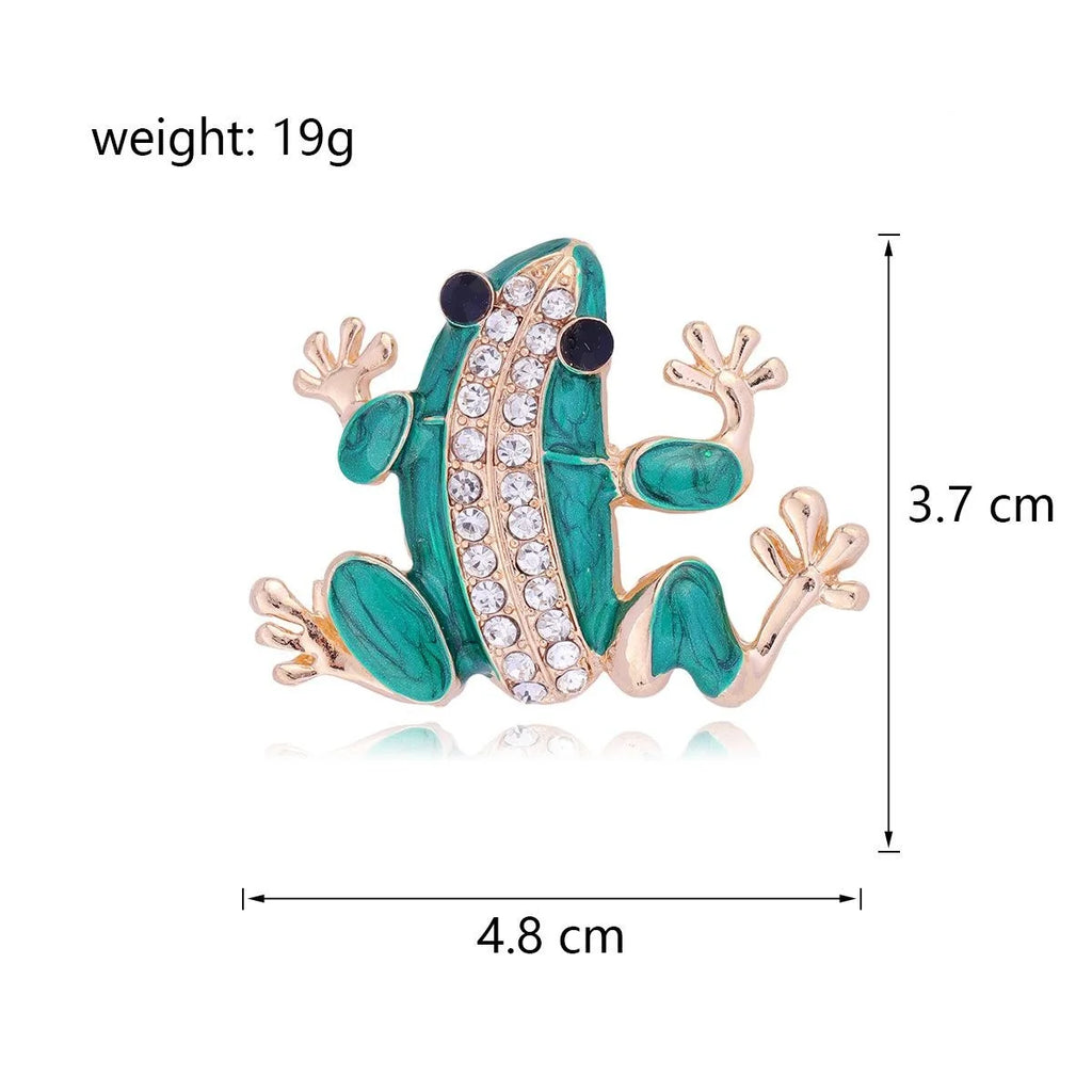 Cute Green Enamel Frog Brooch With Rhinestones, Gold Tone Alloy Lapel Pin Corsage Suit Accessory Gift