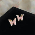 Sweet Pink Gradient Enamel Butterfly Drop Earrings Copper Elegant Original Design