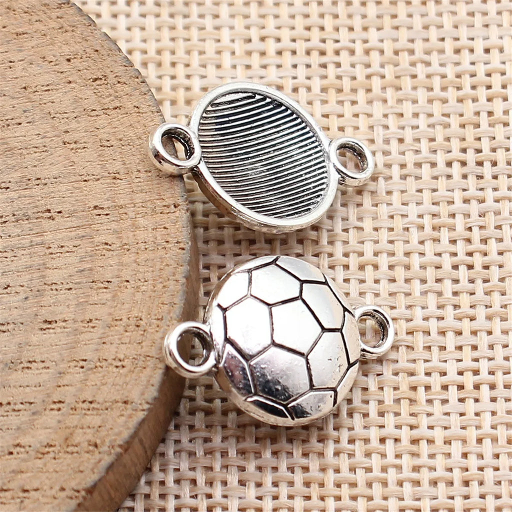 22x14mm 1.8g Antique Silver Zinc Alloy Soccer Ball Connector Charm for DIY Bracelet Necklace Jewelry