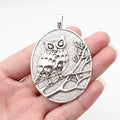 69x47mm 20.5g Antique Silver Zinc Alloy Oval Owl Cat Round Charm Pendant for DIY Necklace Jewelry Making