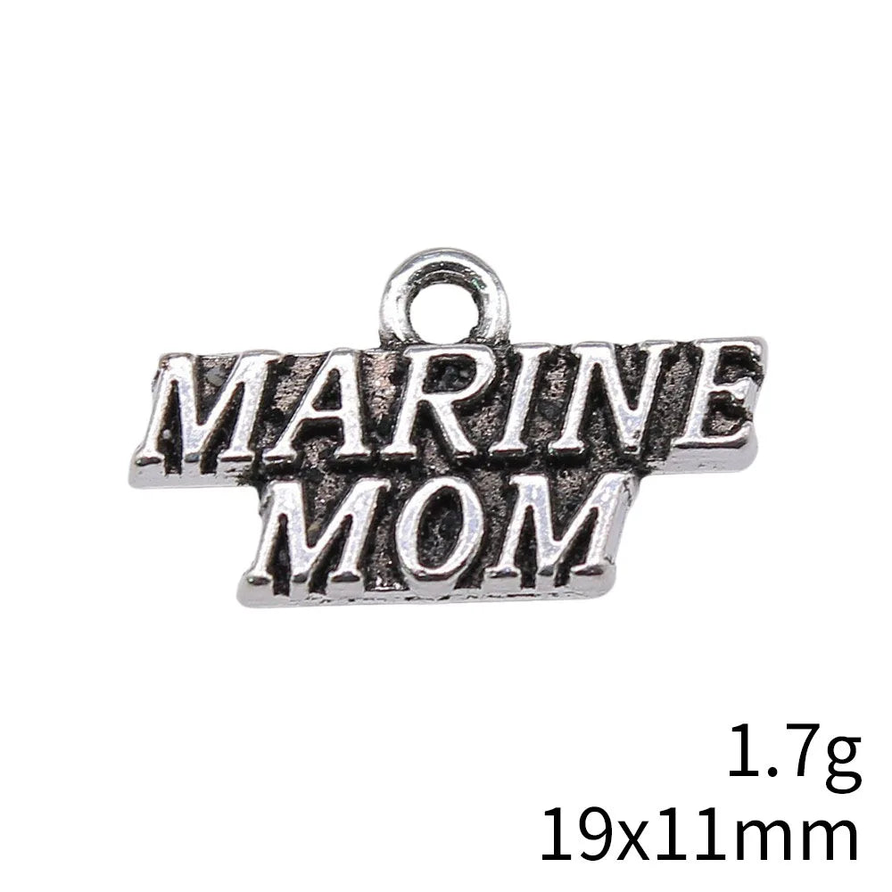 19x11mm 1.7g Zinc Alloy MARINE MOM Word Tag Letter Charm Pendant for DIY Military Family Jewelry Making