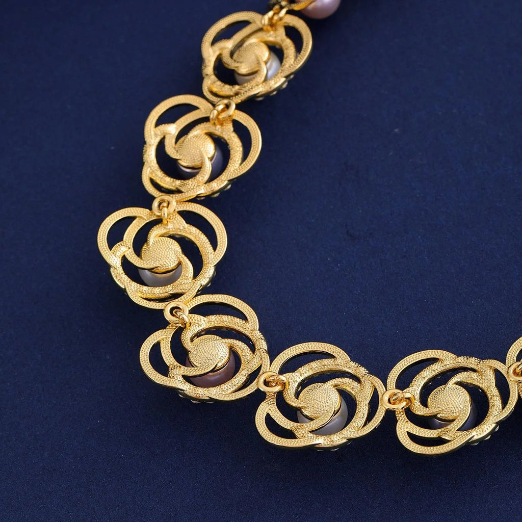 Elegant Gold Alloy Saturn Pearl Rhinestone Necklace Earrings Jewelry Set For Wedding Party Gift