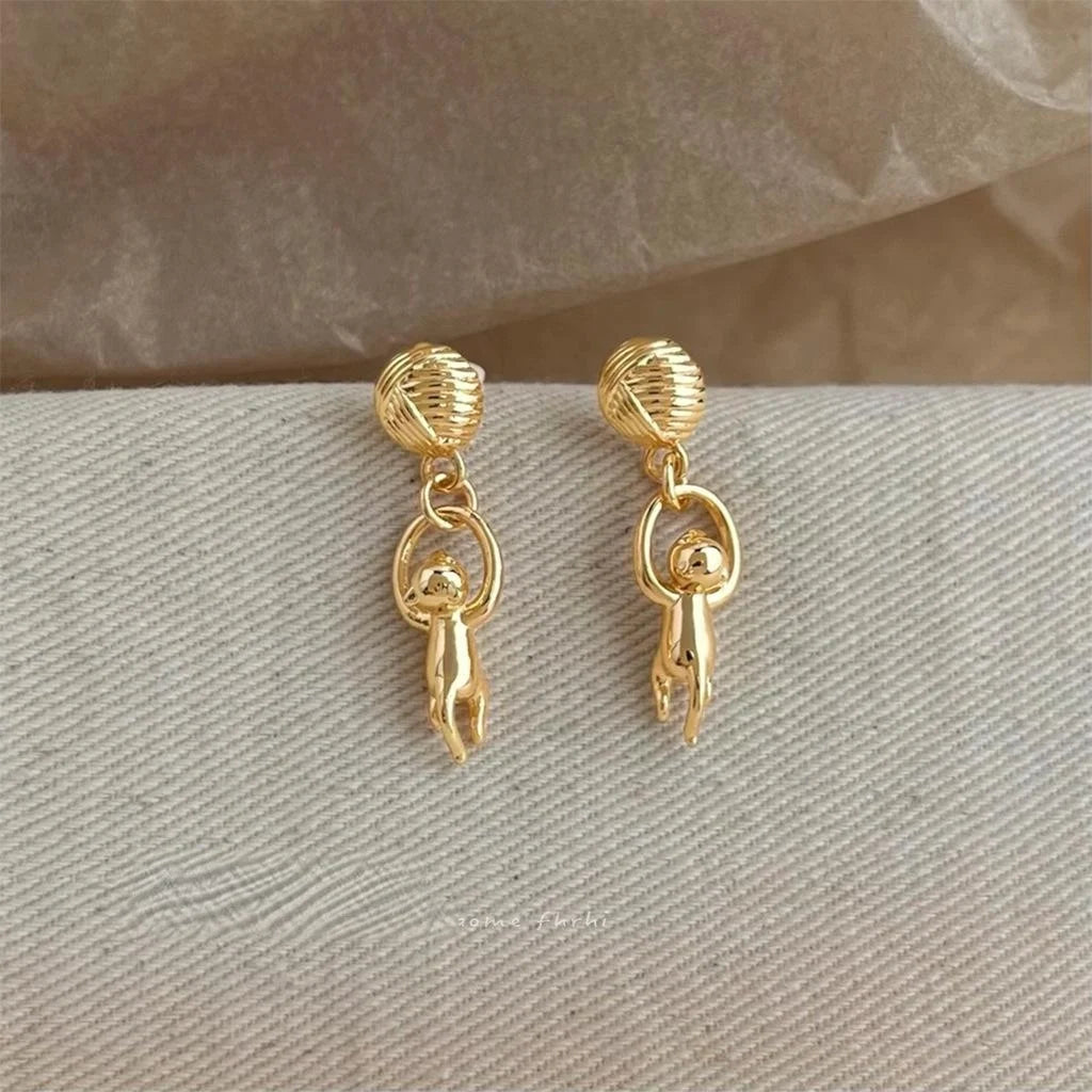 Original Cat Geometric Drop Earrings Eco-Friendly Copper Minimalist Style Jewelry