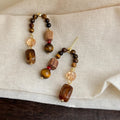 Maillard Style Handmade Copper Tiger Eye Rosewood Glass Crystal Geometric Drop Earrings