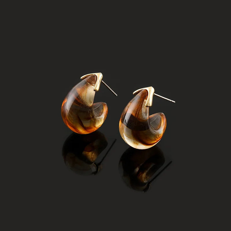 Vintage Brown Teardrop Swirl Alloy Stud & Clip On No Piercing Elegant Maillard Drop Earrings