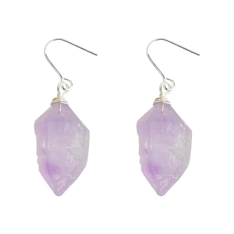 Handmade Natural Amethyst Drop Earrings Elegant Lavender Purple Irregular Geometric Jewelry