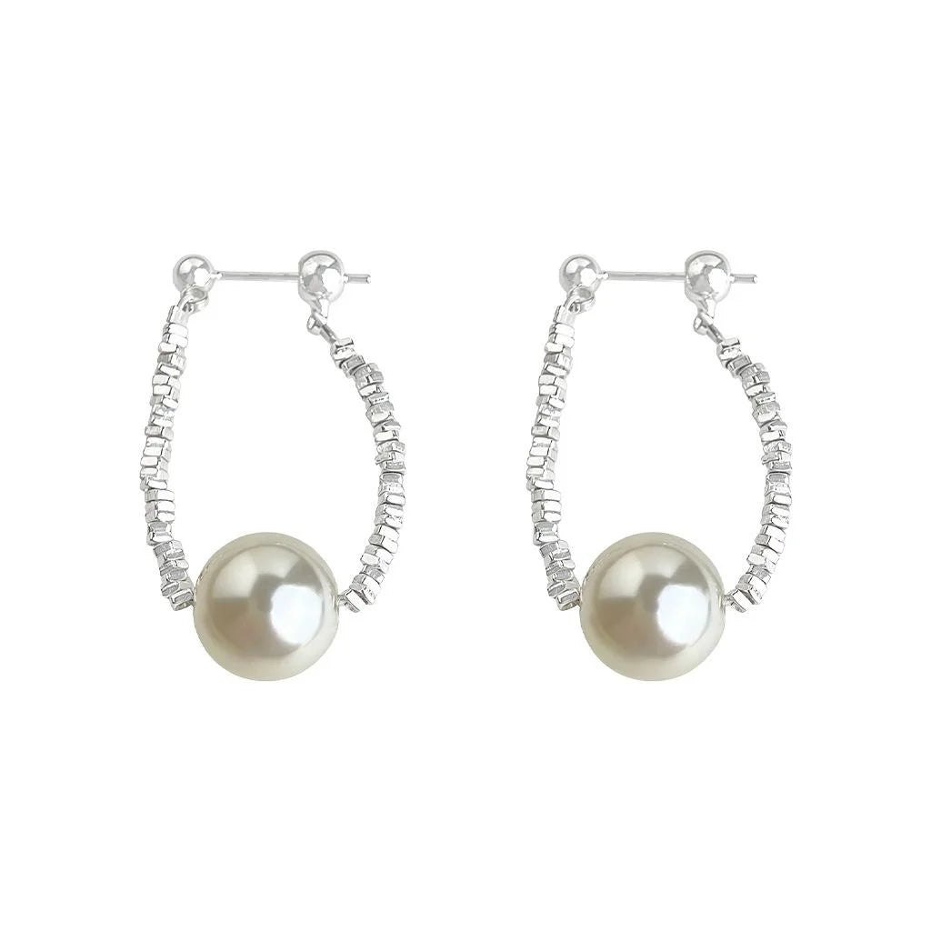 Light Luxury Geometric Glass Pearl Drop Earrings Handmade Commuter Jewelry for Women