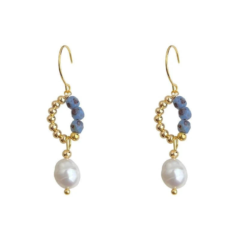 Ethnic Style Freshwater Pearl Czech Glass Geometric Waterdrop Drop Earrings