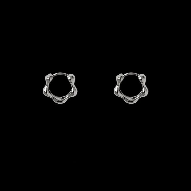 Minimalist Copper Wave Hoop Drop Earrings Smooth Metal Geometric Flower Style For Women