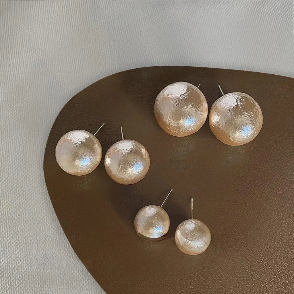 Round Cotton Pearl Silver Plated Pin Stud Earrings, Elegant Minimalist Fashion Jewelry