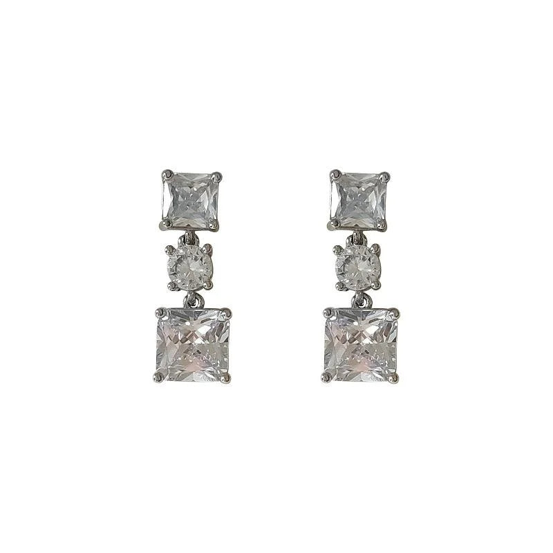 Light Luxury Micro Pave Zircon Square Geometric Long Tassel Eco Copper Stud Earrings