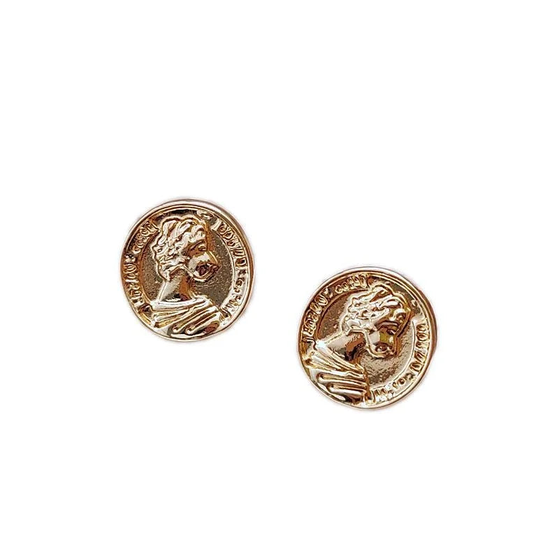 14K Gold Plated Copper Portrait Stud Earrings Korean Minimalist Irregular Style