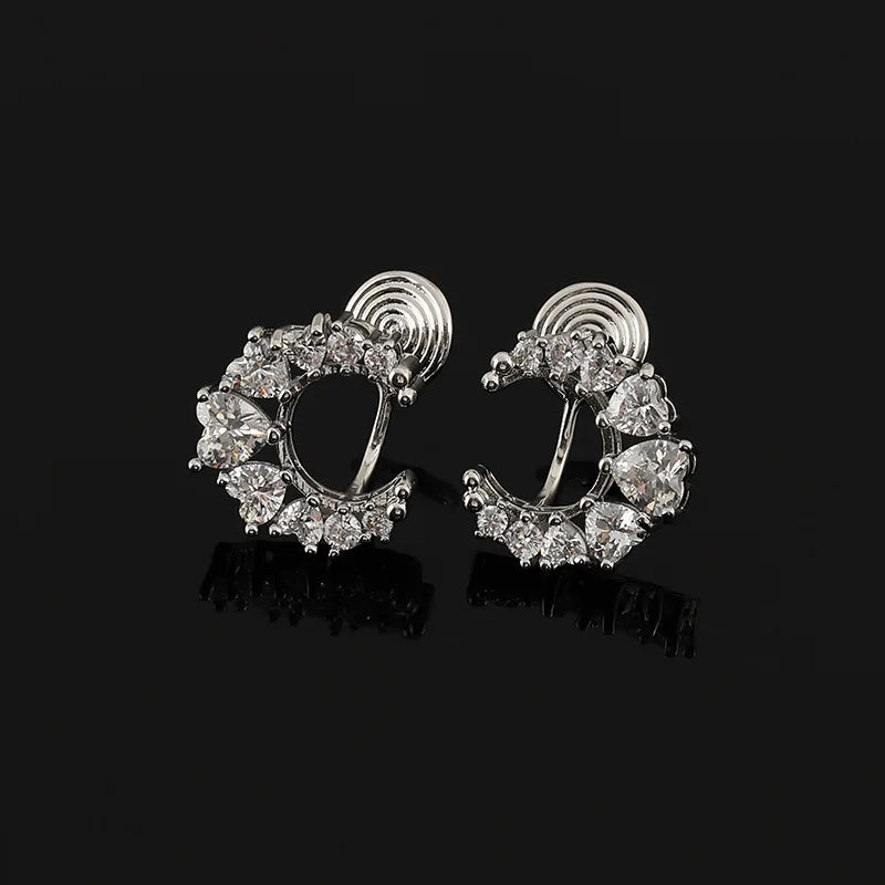 Sparkling Luxury Crescent Moon Cubic Zirconia Hoop Stud & Clip On No Piercing Women's Fashion Earrings