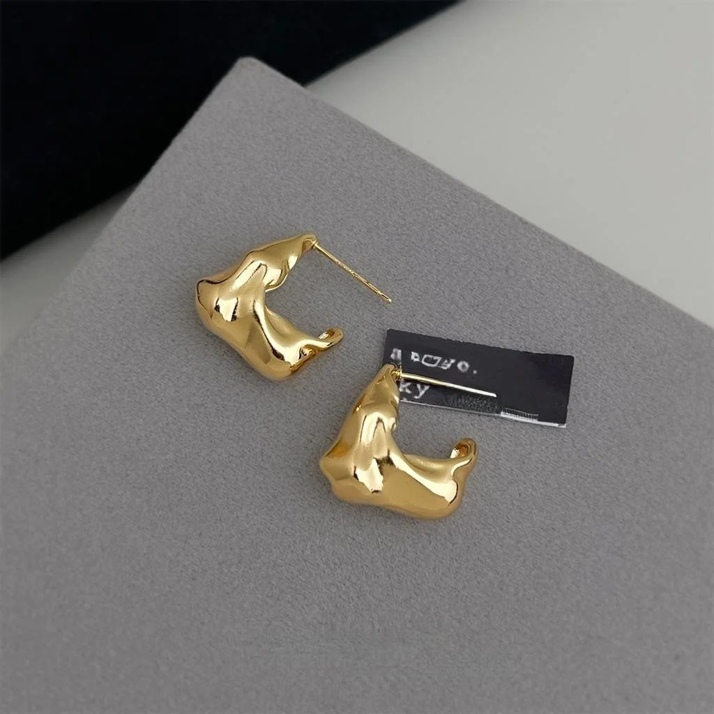 Fashion Irregular Geometric 14K Plated Copper Stud Earrings For Women