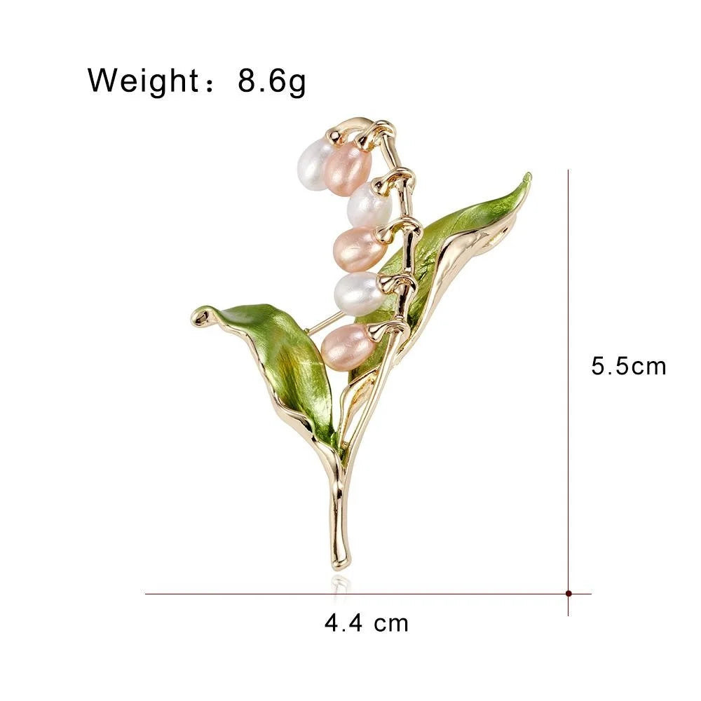 Elegant Lily Of The Valley Pearl Enamel Brooch For Women, Alloy Floral Lapel Pin Corsage Suit Accessory Gift