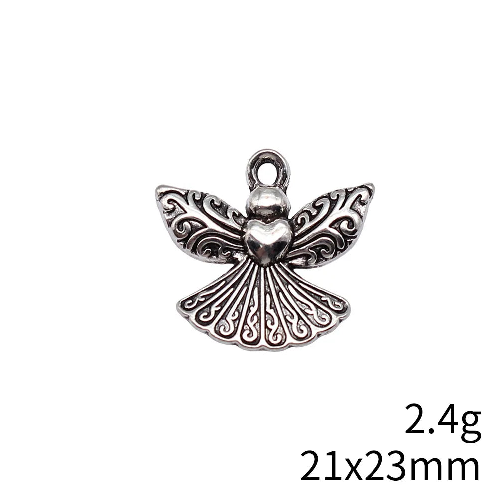 21x23mm 2.4g Antique Silver Zinc Alloy Heart Angel Charm Pendant for Vintage DIY Jewelry Making