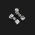 Luxury Princess Cut Square Zircon Crystal Geometric Drop Stud & Clip On No Piercing Long Dangle Earrings