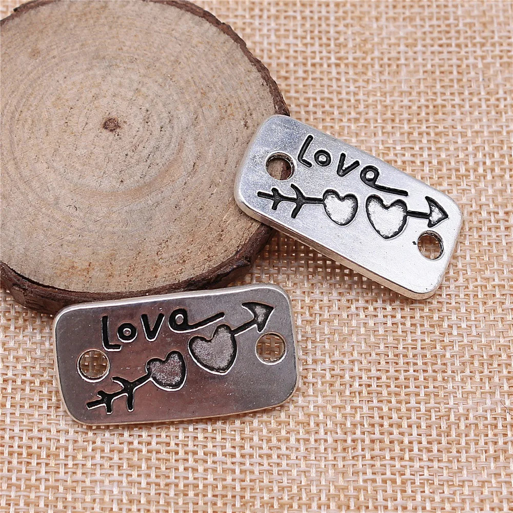 35x19mm 3.7g Multicolor Zinc Alloy Love Arrow Double Heart Connector Charm for DIY Bracelet Necklace