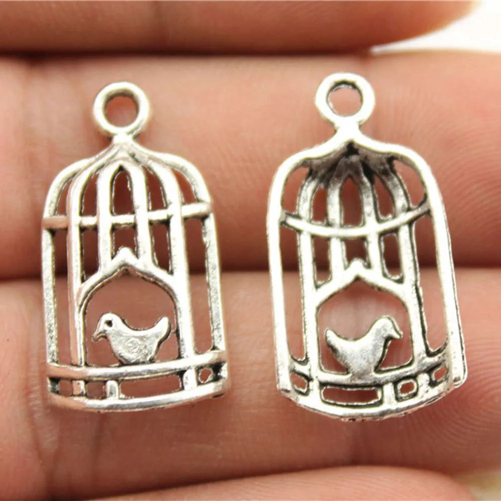 26x14mm 1.3g Antique Silver Zinc Alloy Birdcage Bird Charm Pendant for DIY Necklace Bracelet Making