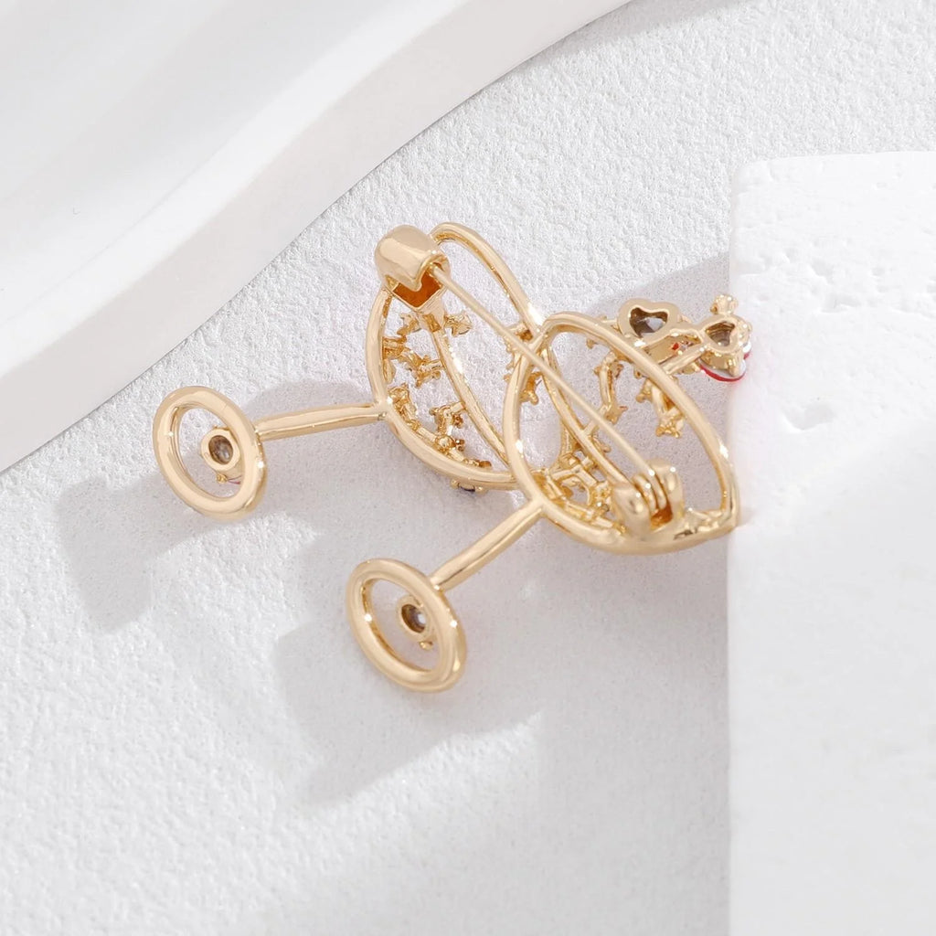 Elegant Gold Alloy Clinking Champagne Glasses Brooch With Colorful Rhinestones, Luxury Lapel Pin Gift