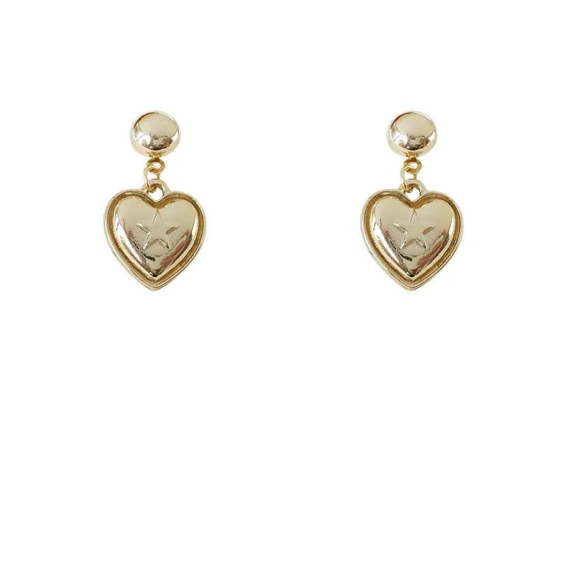 Vintage Heart And Star Stud Earrings Eco Friendly Copper Silver Plated Needle 3D Casual Jewelry