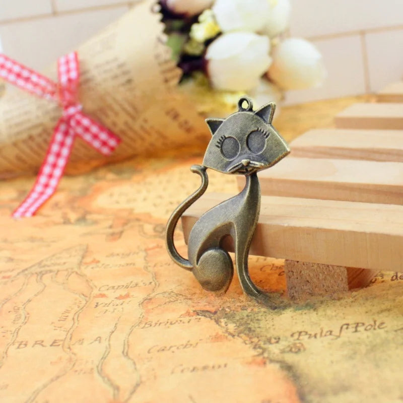 44x30MM Antique Silver Zinc Alloy Fox Cat Charm Pendant for DIY Necklace Bracelet Jewelry Making