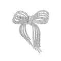 Elegant Silver Alloy Bow Brooch For Women, Beaded Fashion Lapel Pin Corsage Suit Accessory Gift