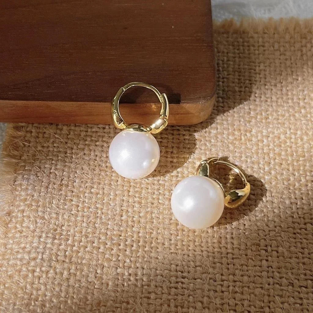 14K Gold Plated Copper Glass Pearl Drop Earrings Minimalist Geometric Hoop Line Luxury Style