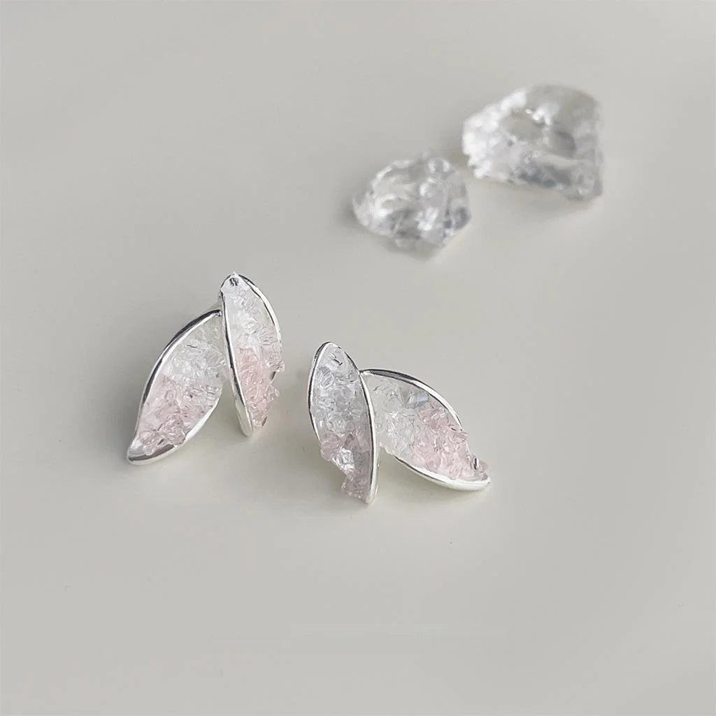 2025 Summer Glass Crystal Leaf Stud Earrings Sweet Forest Style Jewelry