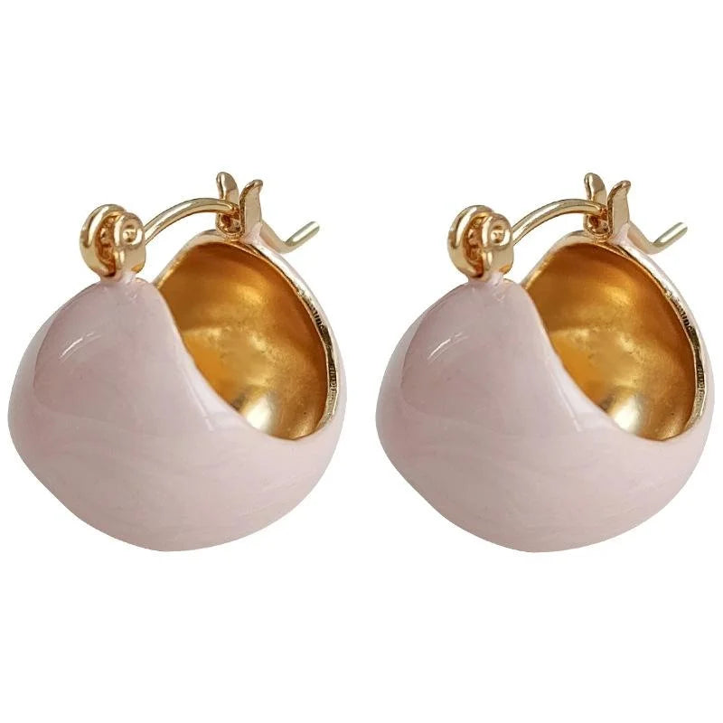 Pink Enamel Copper Oval Drop Earrings Handmade Light Luxury Sweet Minimalist Jewelry