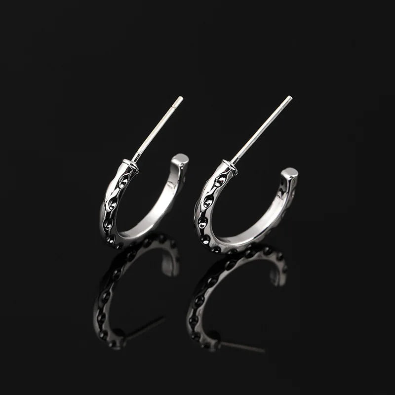 Minimalist Silver Alloy Small Hoop Silicone Pad Stud & Clip On No Piercing Korean Casual Earrings