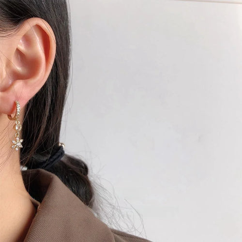 Vintage Palace Style Copper Micro Pave Zircon Flower Drop Earrings For Elegant Banquets