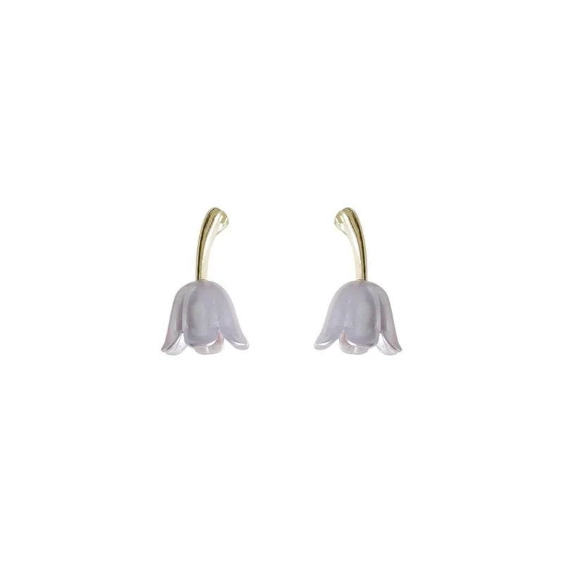 14K Plated Copper Purple Tulip Stud Earrings Sweet Korean Floral Style
