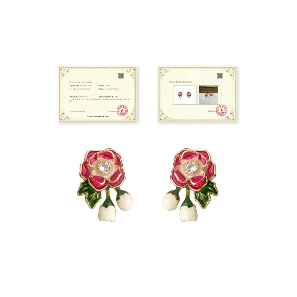 Sweet Floral Enamel Copper Stud Earrings And 14K Plated Finish