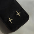 14K Plated Copper Star Cross Stud Earrings With Micro Pave Zircon, Minimalist Korean Style