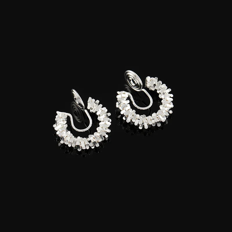Vintage Spiral Coil Rhinestone Hoop Stud & Clip On No Piercing Minimalist Silver Alloy Earrings