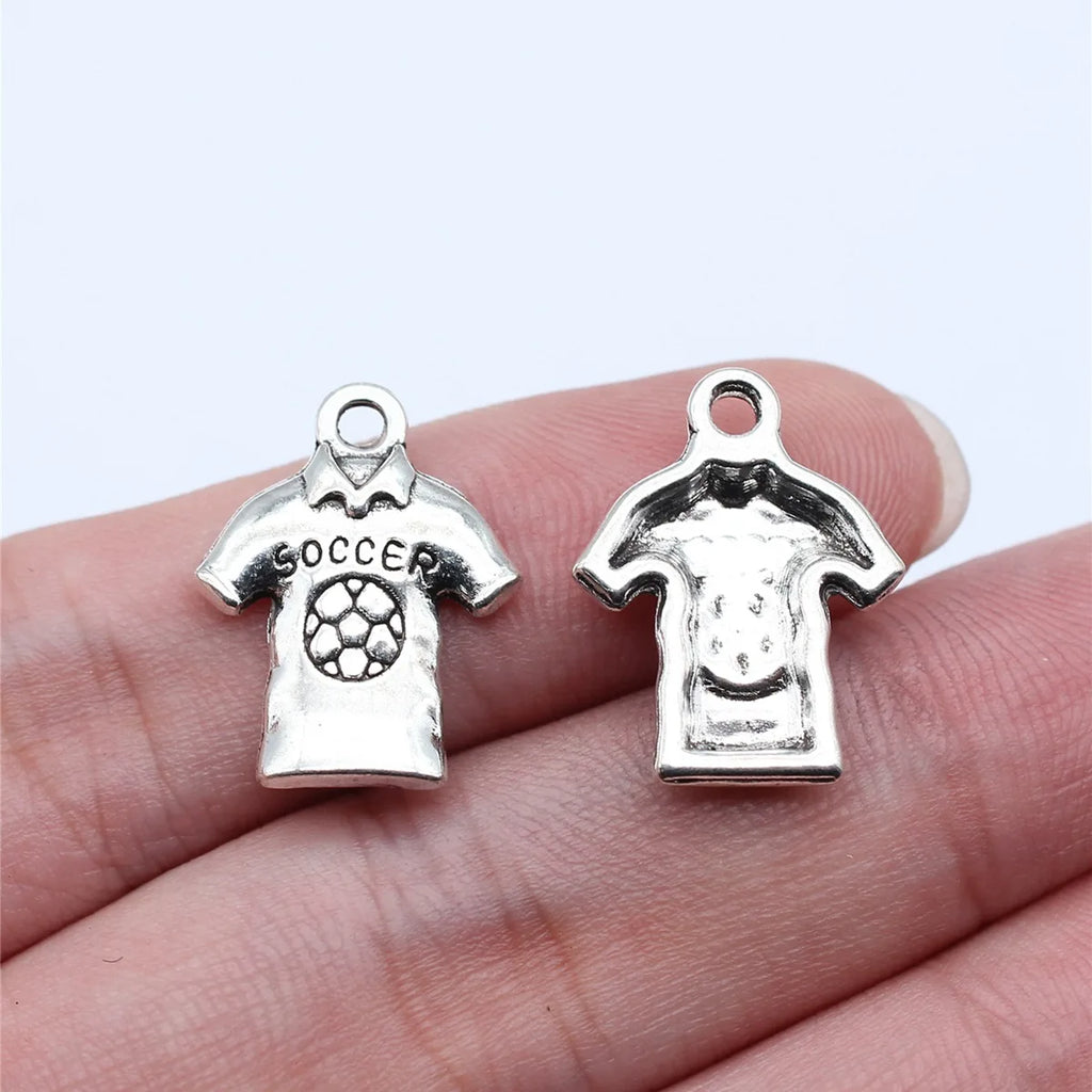 19x15mm 1.2g Antique Silver Zinc Alloy Soccer Jersey Charm Pendant for DIY Bracelet Necklace Making