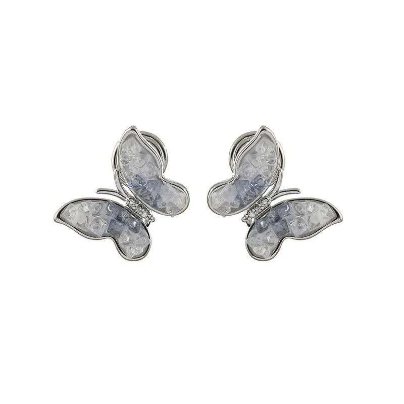 Elegant Gradient Blue Crystal Butterfly Stud & Clip On No Piercing Rhinestone Alloy Earrings