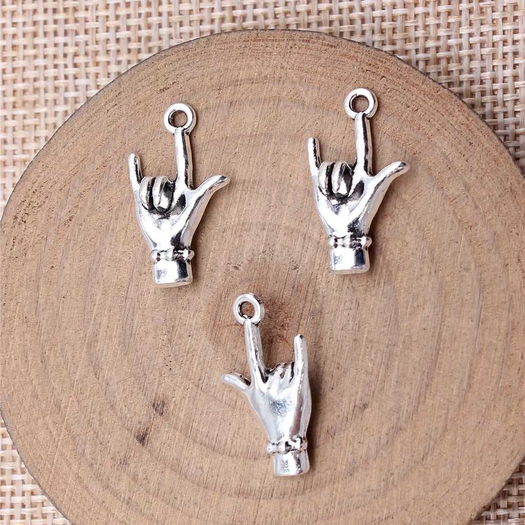 21x12mm 1.3g Antique Silver Zinc Alloy I Love You Hand Gesture Charm Pendant for DIY Necklace Bracelet