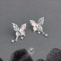 Sweet Cool Pink Enamel Butterfly Drop Earrings, Copper Liquid Texture Star Design