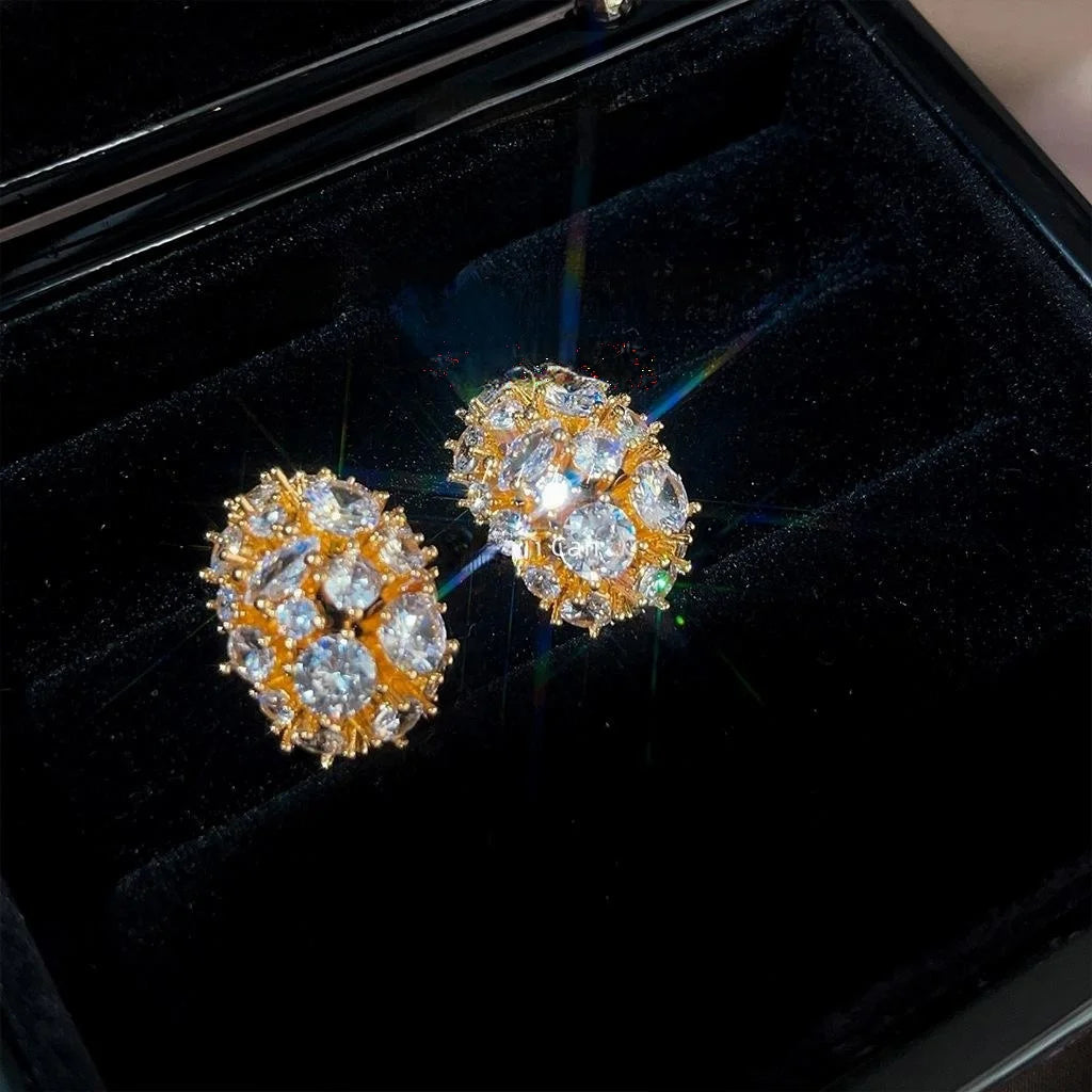 Light Luxury Oval Zircon Micro Pave Copper Stud Earrings, Geometric Statement Jewelry