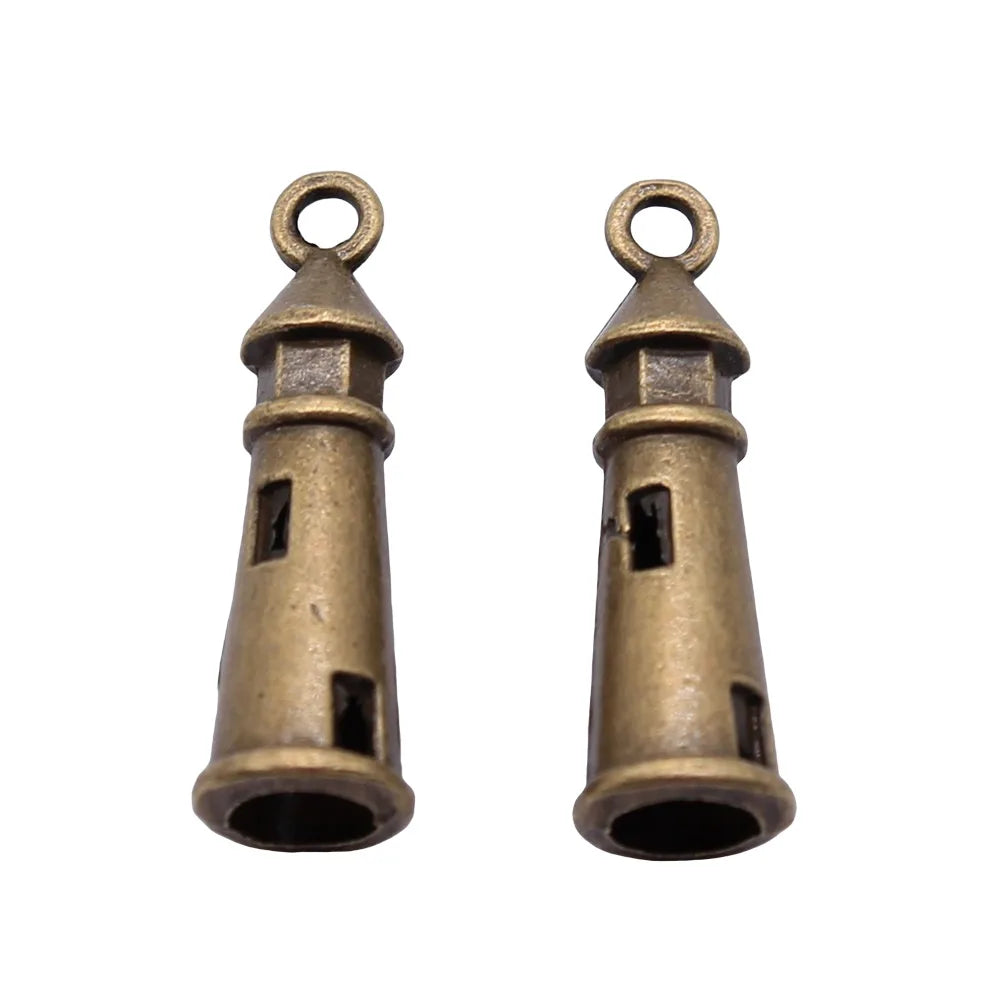 25x8mm 1.5g Multicolor Zinc Alloy Lighthouse Charm Pendant for DIY Nautical Jewelry Making