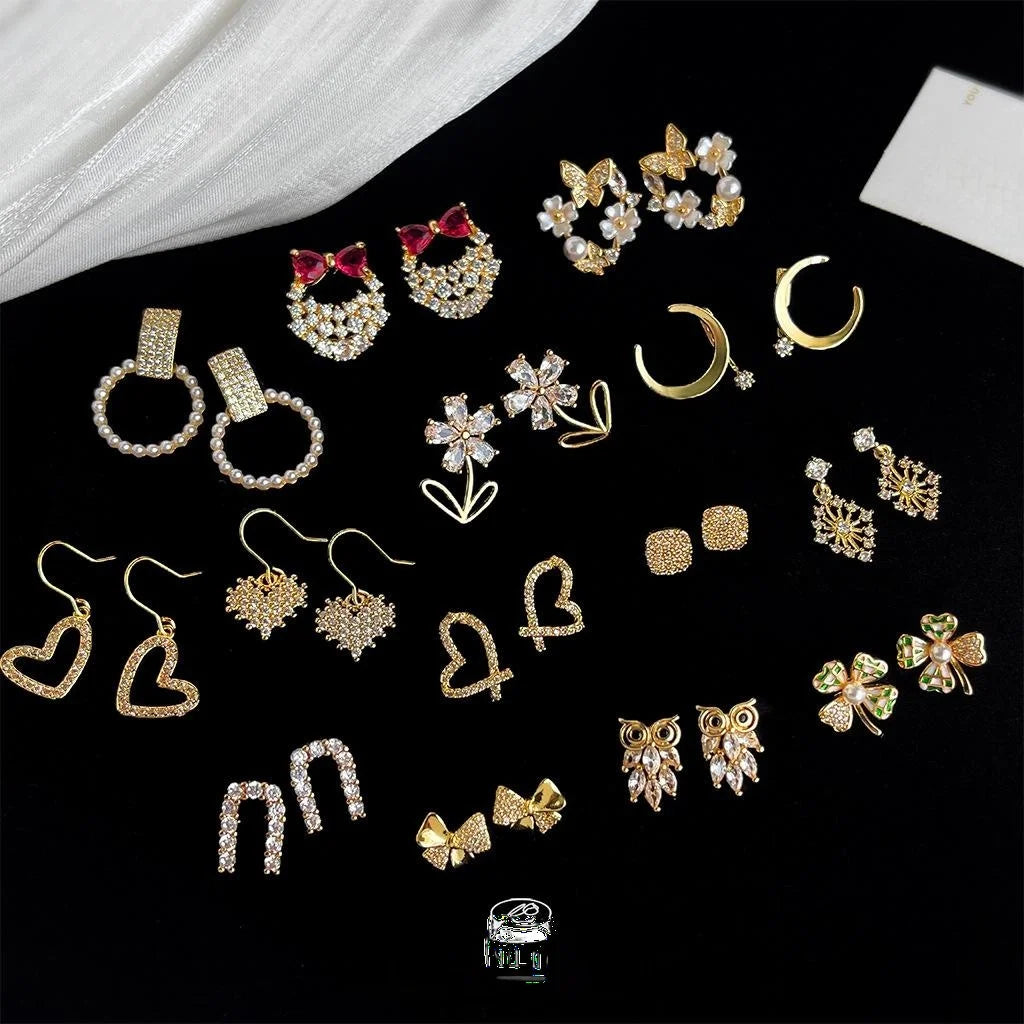 Light Luxury Micro Pave Zircon Copper Drop Earrings Geometric Heart Floral Design