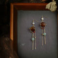 Maillard Style Copper Red Agate Aventurine Geometric Tassel Drop Earrings For Women