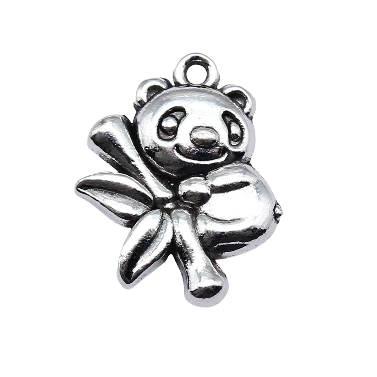 16x20mm 3.2g Antique Silver Zinc Alloy Panda with Bamboo Bear Cat Charm Pendant for DIY Chinese Style Jewelry