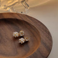 14K Plated Freshwater Pearl Floral Stud Earrings Handmade Sweet Design For Women