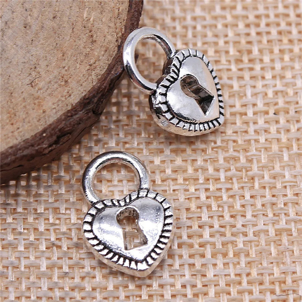 17x11mm 1.6g Antique Silver Zinc Alloy Heart Lock Charm Pendant for DIY Bracelet Necklace Jewelry Making