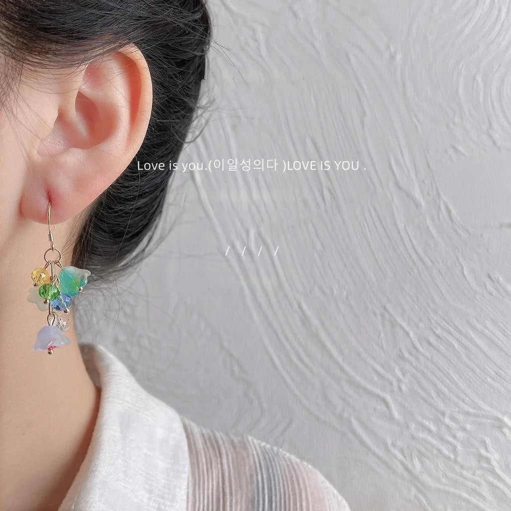 Handmade Silver Plated Glass Lily Of The Valley Tassel Drop Earrings, Pastoral Floral Style