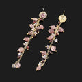 Luxury Pink Natural Stone Rhinestone Long Chain Tassel Stud & Clip On No Piercing Earrings
