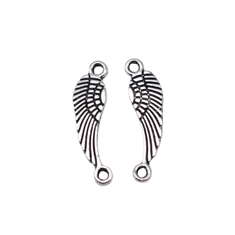 19x5mm 0.4g Antique Silver Zinc Alloy Wing Connector Charm Pendant for DIY Jewelry Making